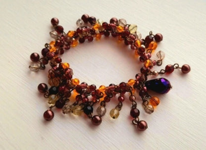 Reworked Vintage Beaded Tassel Elastic Bracelet