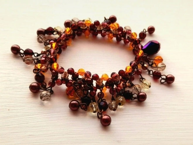 Reworked Vintage Beaded Tassel Elastic Bracelet