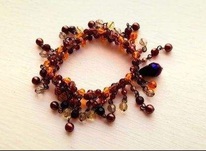 Reworked Vintage Beaded Tassel Elastic Bracelet