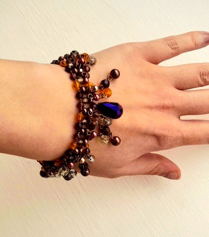 Reworked Vintage Beaded Tassel Elastic Bracelet