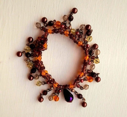 Reworked Vintage Beaded Tassel Elastic Bracelet