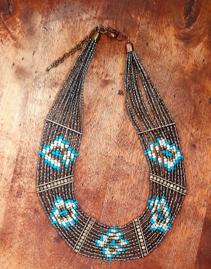 Vintage Beaded Boho Tribal Collar Necklace