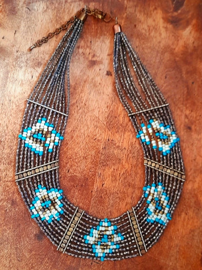 Vintage Beaded Boho Tribal Collar Necklace