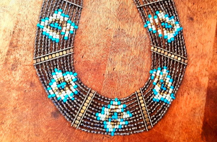Vintage Beaded Boho Tribal Collar Necklace