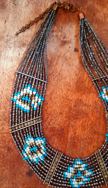 Vintage Beaded Boho Tribal Collar Necklace