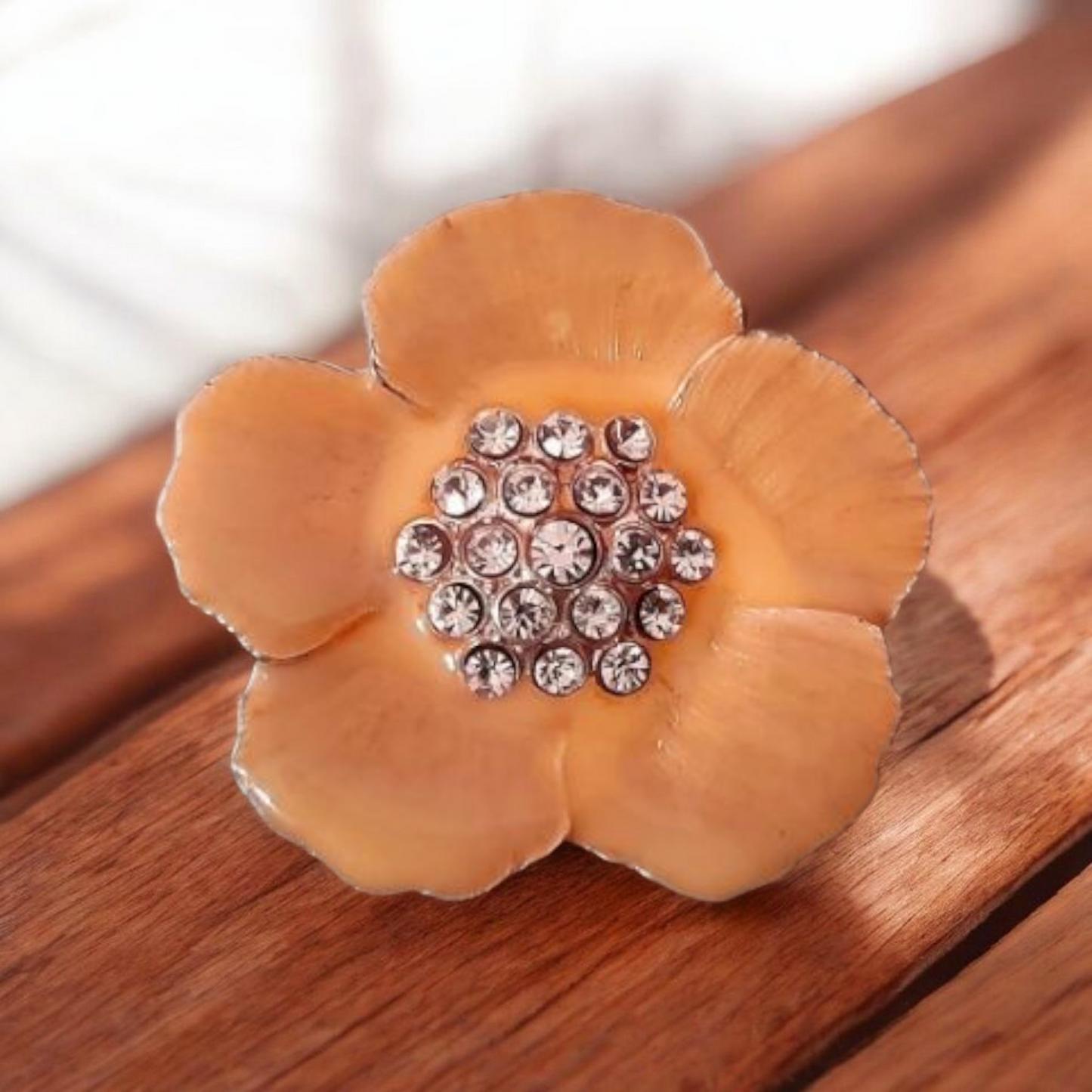 Enamel Bronze Rhinestone Flower Brooch