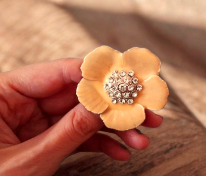 Enamel Bronze Rhinestone Flower Brooch