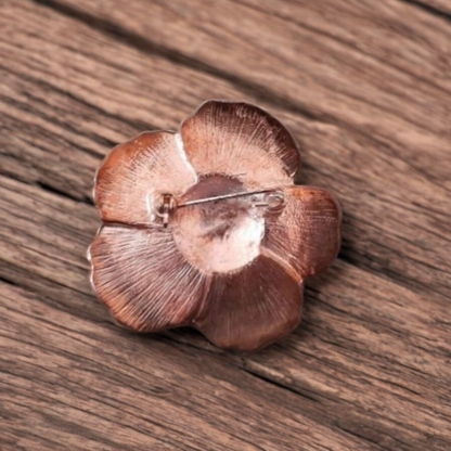 Enamel Bronze Rhinestone Flower Brooch