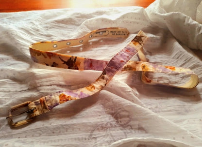 Vintage 1950s Purple Cream Floral Fabric Belt