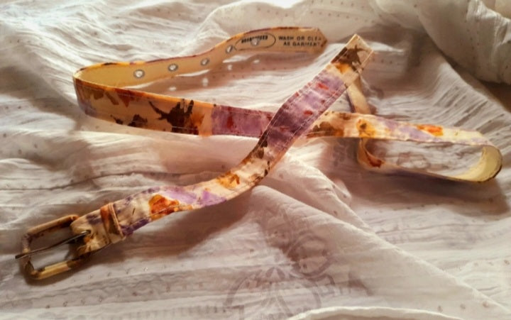 Vintage 1950s Purple Cream Floral Fabric Belt