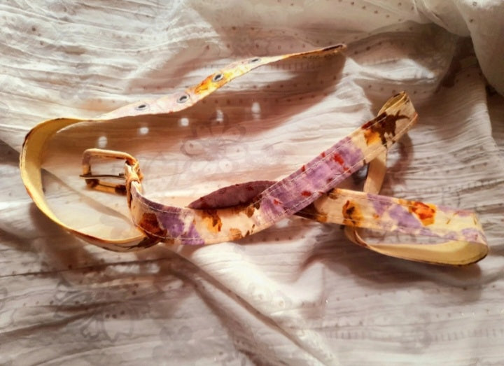 Vintage 1950s Purple Cream Floral Fabric Belt