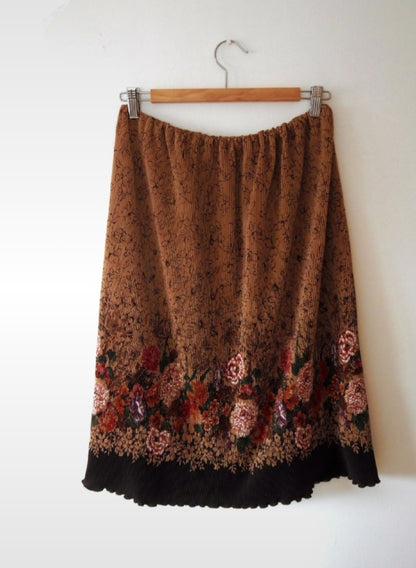 Vintage 70s Handsewn Floral Mini Pleat Midi Skirt