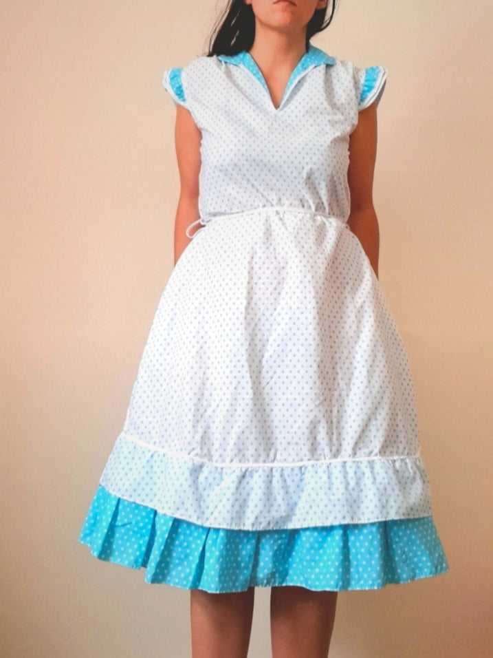 Vintage 70s C&A White Mint Polka Dot Dress
