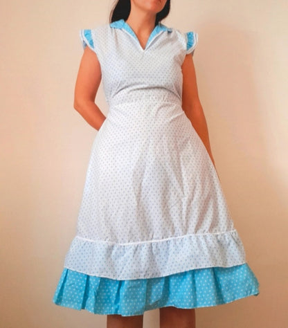 Vintage 70s C&A White Mint Polka Dot Dress
