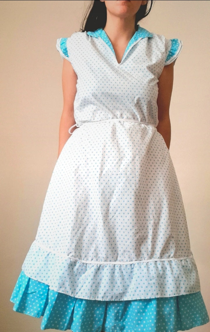 Vintage 70s C&A White Mint Polka Dot Dress