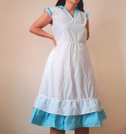 Vintage 70s C&A White Mint Polka Dot Dress