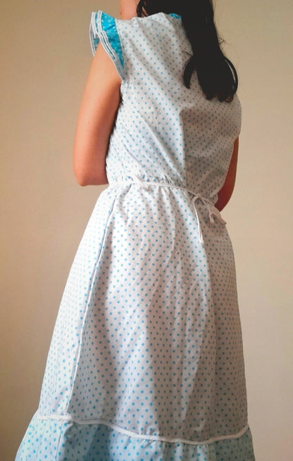 Vintage 70s C&A White Mint Polka Dot Dress