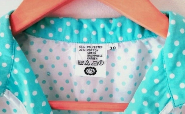 Vintage 70s C&A White Mint Polka Dot Dress