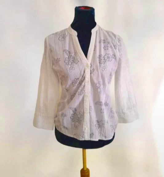 Vintage 90s White Flower Silver  Blouse
