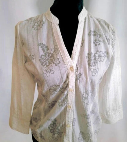 Vintage 90s White Flower Silver  Blouse