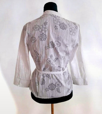 Vintage 90s White Flower Silver  Blouse