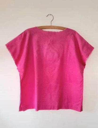 Vintage 1960s Hansewn Pink Floral Embroidered Blouse