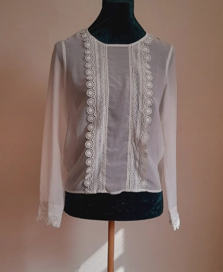 Vintage 90s Chiffon Crochet Trim Blouse