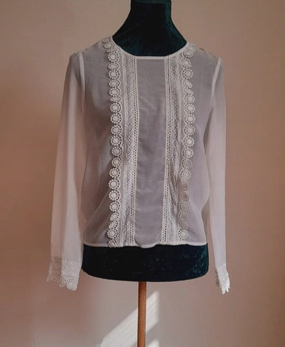 Vintage 90s Chiffon Crochet Trim Blouse