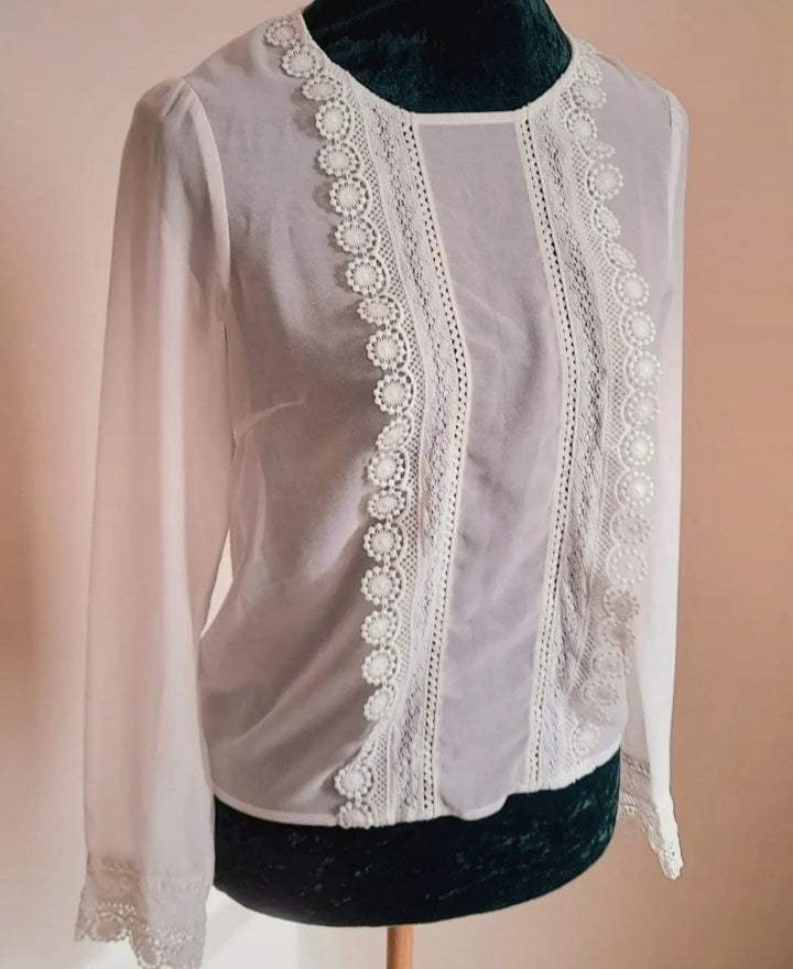 Vintage 90s Chiffon Crochet Trim Blouse