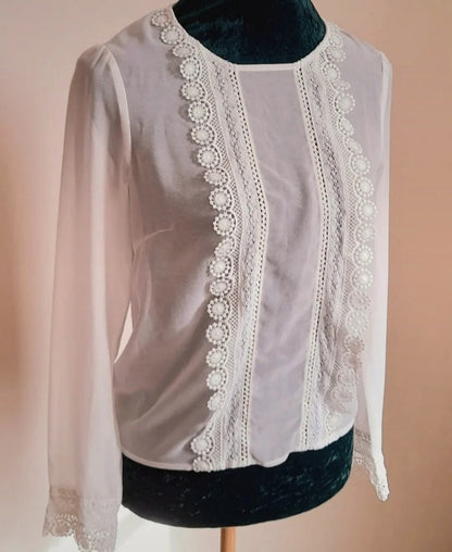 Vintage 90s Chiffon Crochet Trim Blouse