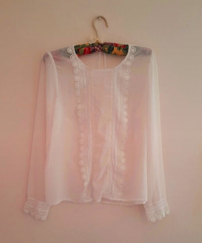 Vintage 90s Chiffon Crochet Trim Blouse