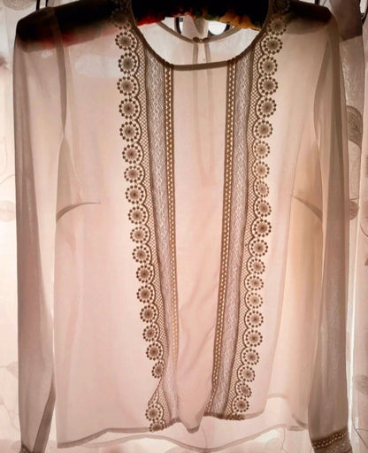 Vintage 90s Chiffon Crochet Trim Blouse