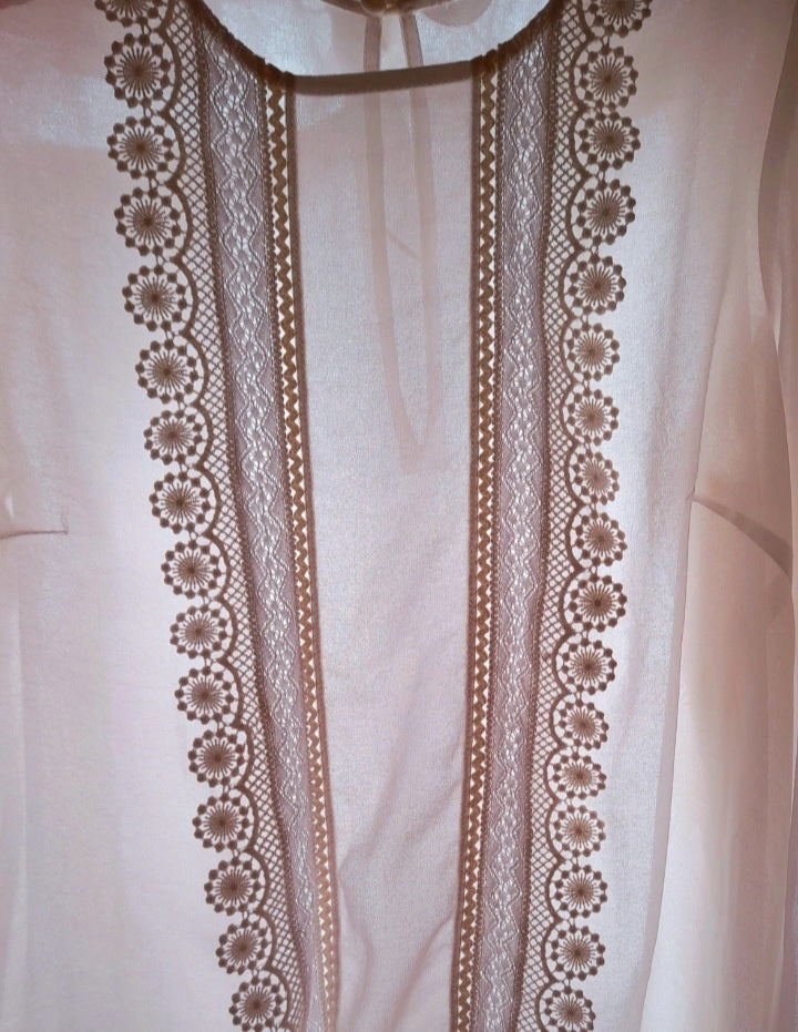 Vintage 90s Chiffon Crochet Trim Blouse