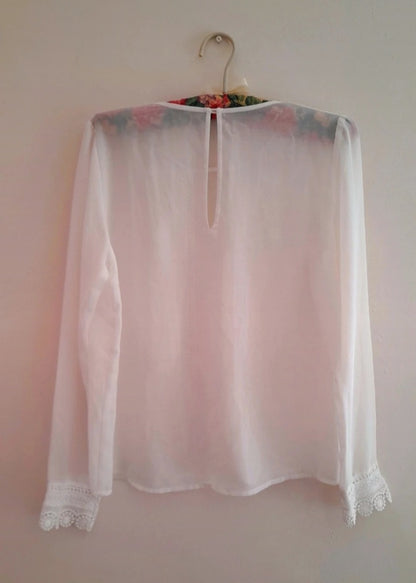 Vintage 90s Chiffon Crochet Trim Blouse