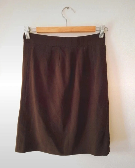 Vintage 90s Comma Brown Simple Smart Button Zip Skirt