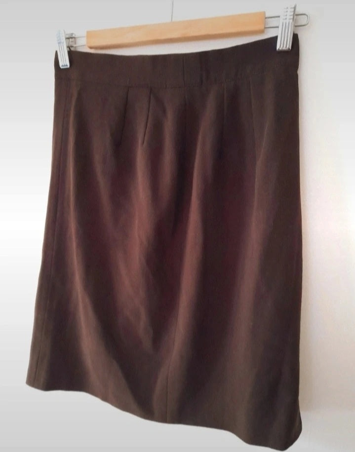 Vintage 90s Comma Brown Simple Smart Button Zip Skirt