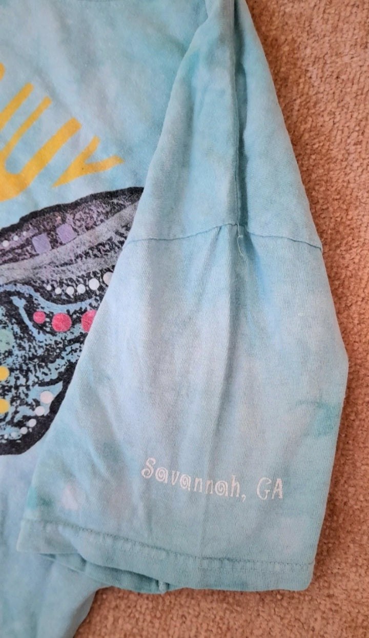 Aqua Blue Green Cotton T-Shirt With A Colourful Dog Graphic