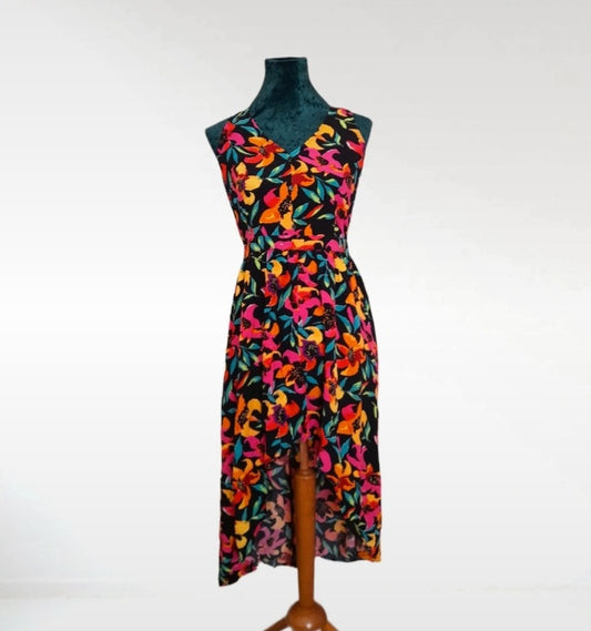 Tropical Flower Vintage 90s Multicoloured Button Dress