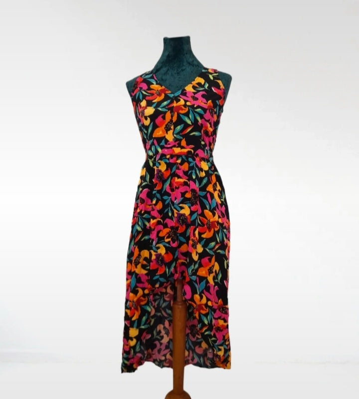 Tropical Flower Vintage 90s Multicoloured Button Dress