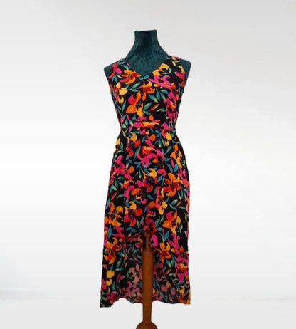 Tropical Flower Vintage 90s Multicoloured Button Dress