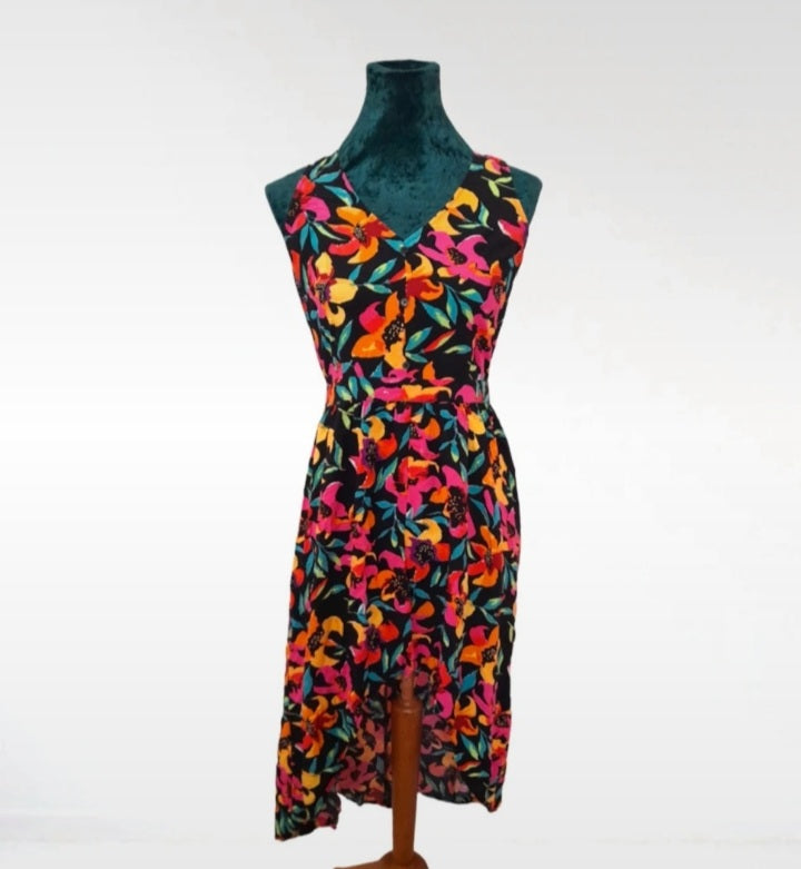Tropical Flower Vintage 90s Multicoloured Button Dress