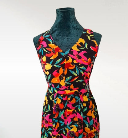 Tropical Flower Vintage 90s Multicoloured Button Dress