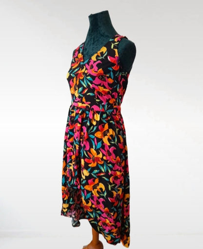 Tropical Flower Vintage 90s Multicoloured Button Dress