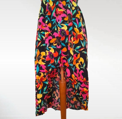 Tropical Flower Vintage 90s Multicoloured Button Dress