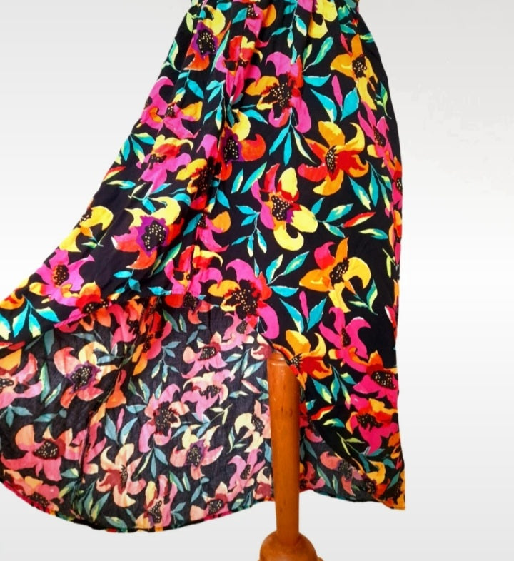 Tropical Flower Vintage 90s Multicoloured Button Dress