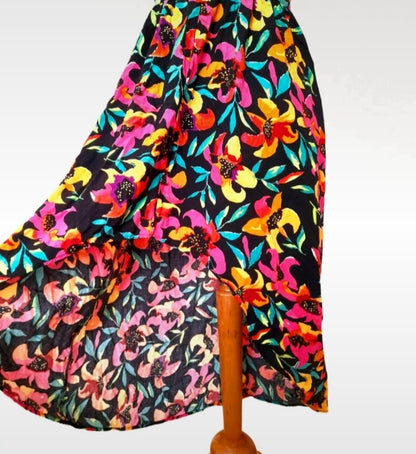 Tropical Flower Vintage 90s Multicoloured Button Dress