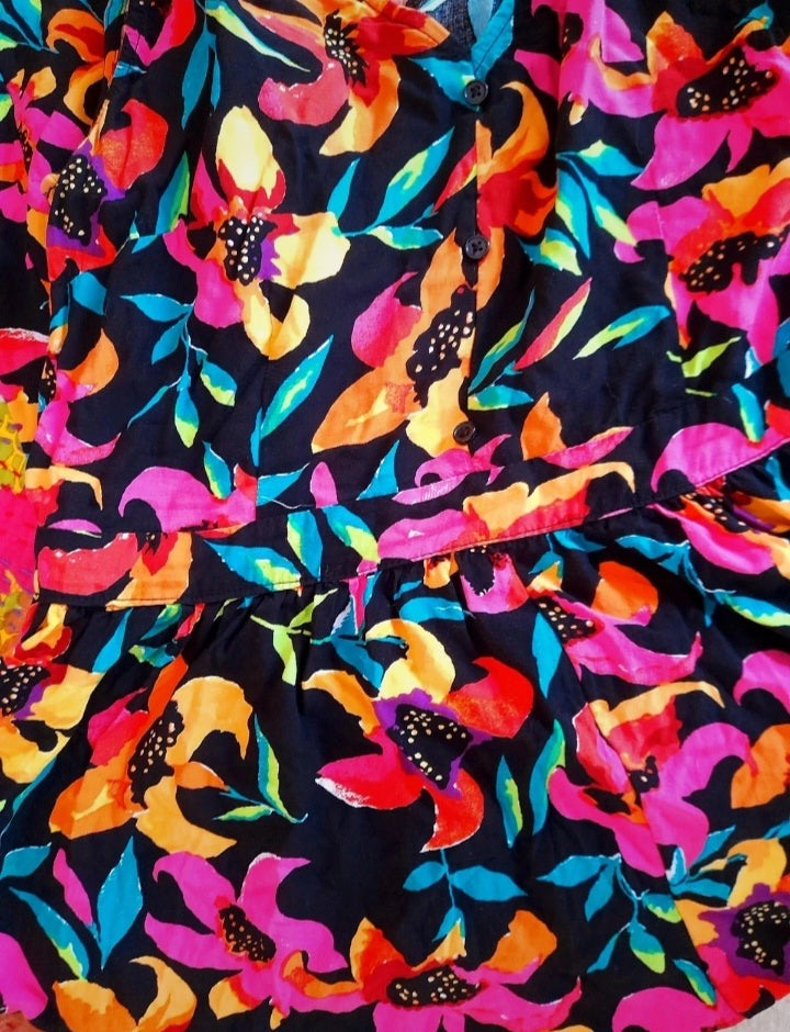 Tropical Flower Vintage 90s Multicoloured Button Dress