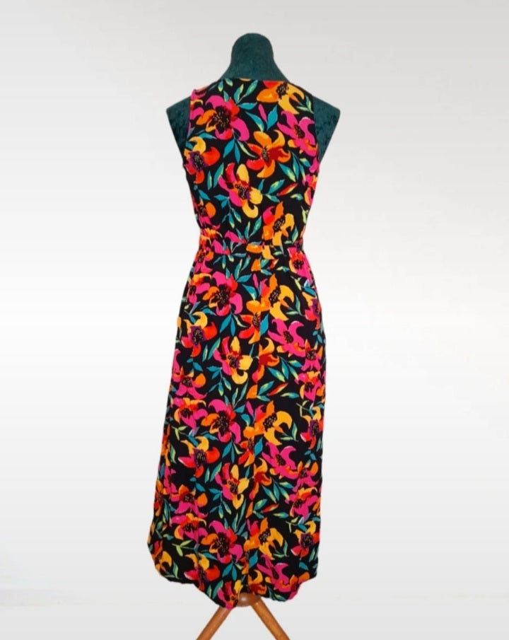Tropical Flower Vintage 90s Multicoloured Button Dress