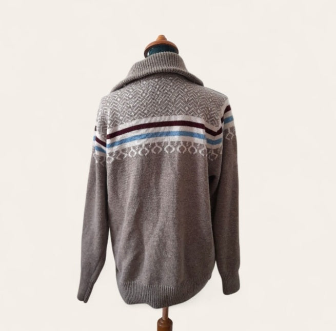 Vintage 90s RETREAT Oatmeal Icelandic Stripe Knit Quarter Zip Sweater