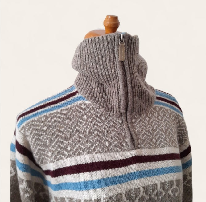 Vintage 90s RETREAT Oatmeal Icelandic Stripe Knit Quarter Zip Sweater